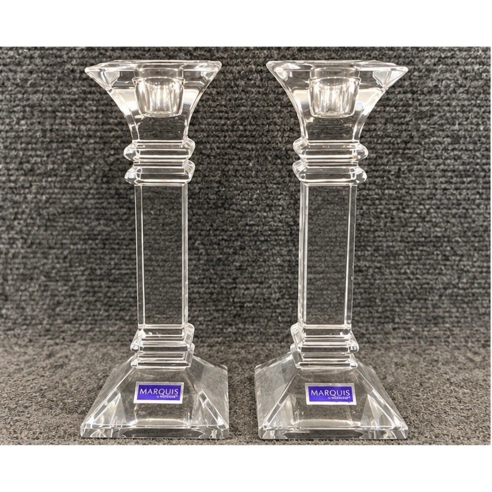 Waterford Marquis Treviso Crystal Candlestick Candle Holders Pair 8" Tall